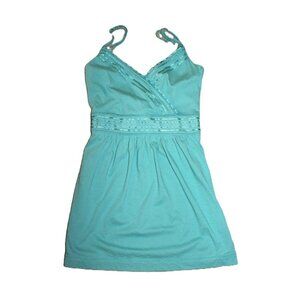 ESPRIT Fit & Flare 100% Cotton Spaghetti-Strap Back-Tie Summer Top, Turquoise, L